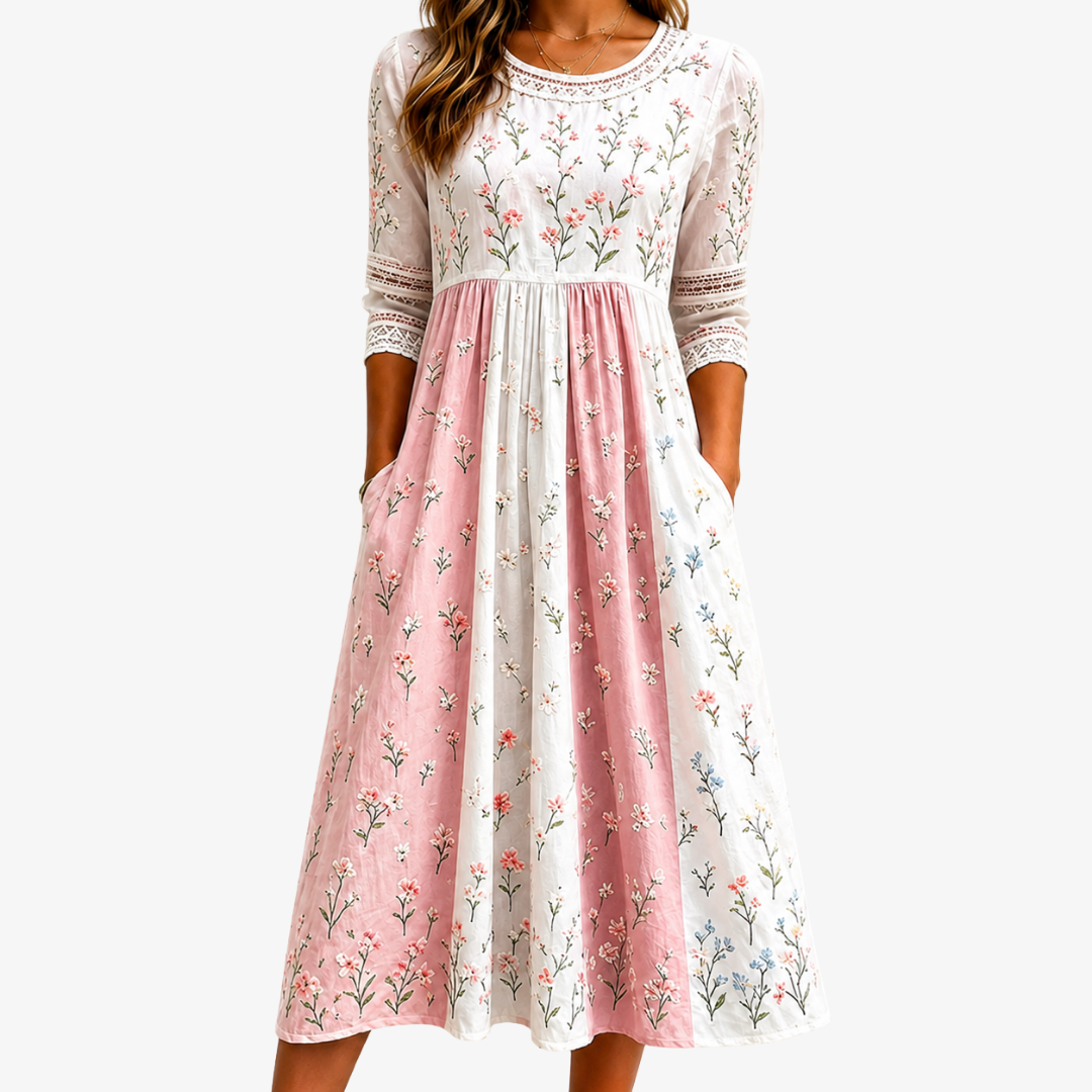 Augusta | Floral Patchwork Pocket Midi Dress