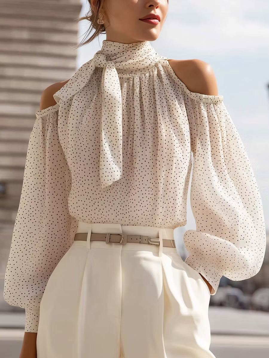 Adelina | Cold-Shoulder Scarf-Tie Blouse