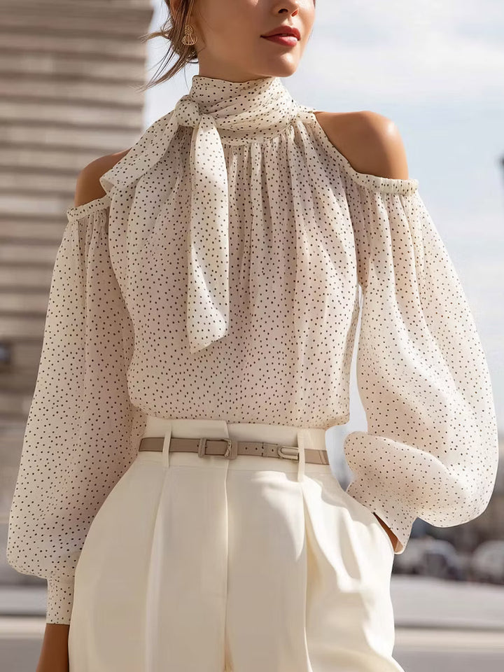 Adelina | Cold-Shoulder Scarf-Tie Blouse