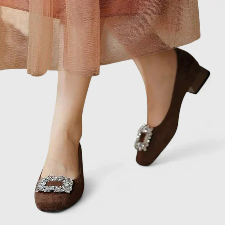 Theodora | Crystal-Buckle Block Heels