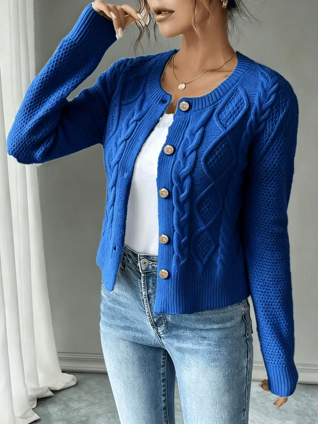 Lorraine | Cable-Knit Button-Front Cardigan