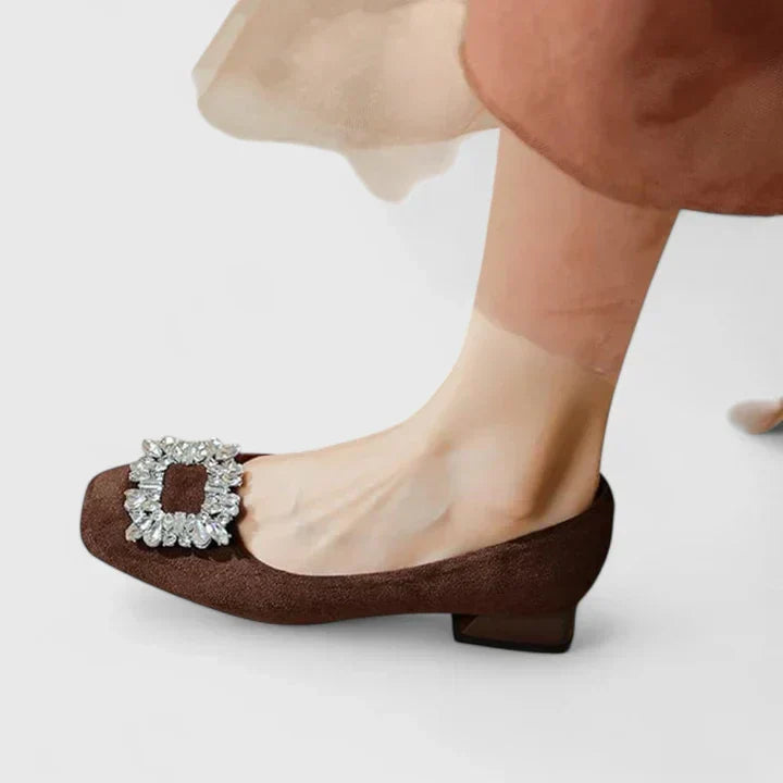 Theodora | Crystal-Buckle Block Heels