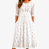 Clemence | Floral Lace-Trim Midi Dress
