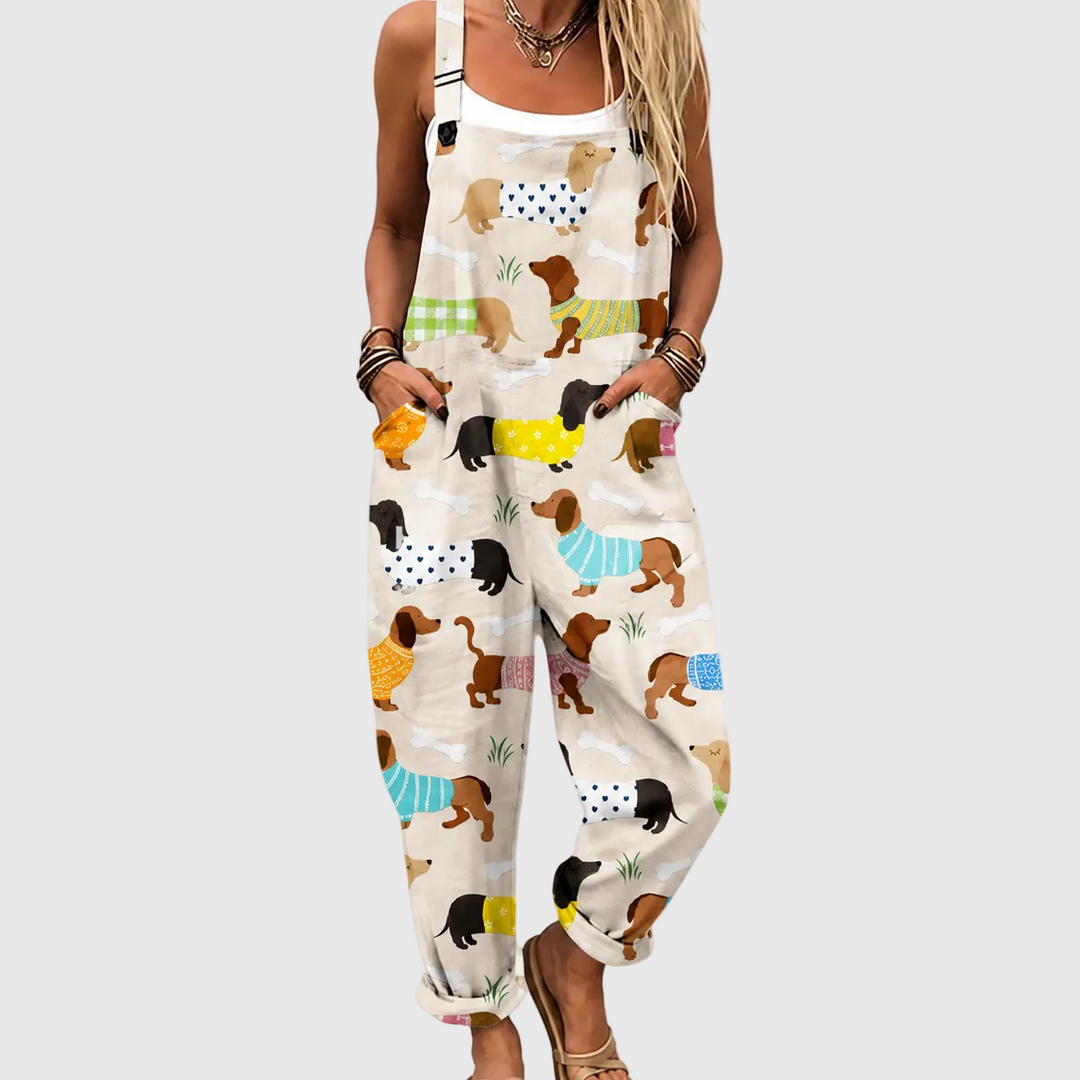 Delphinia | Relaxed Dachshund Print Jumpsuit