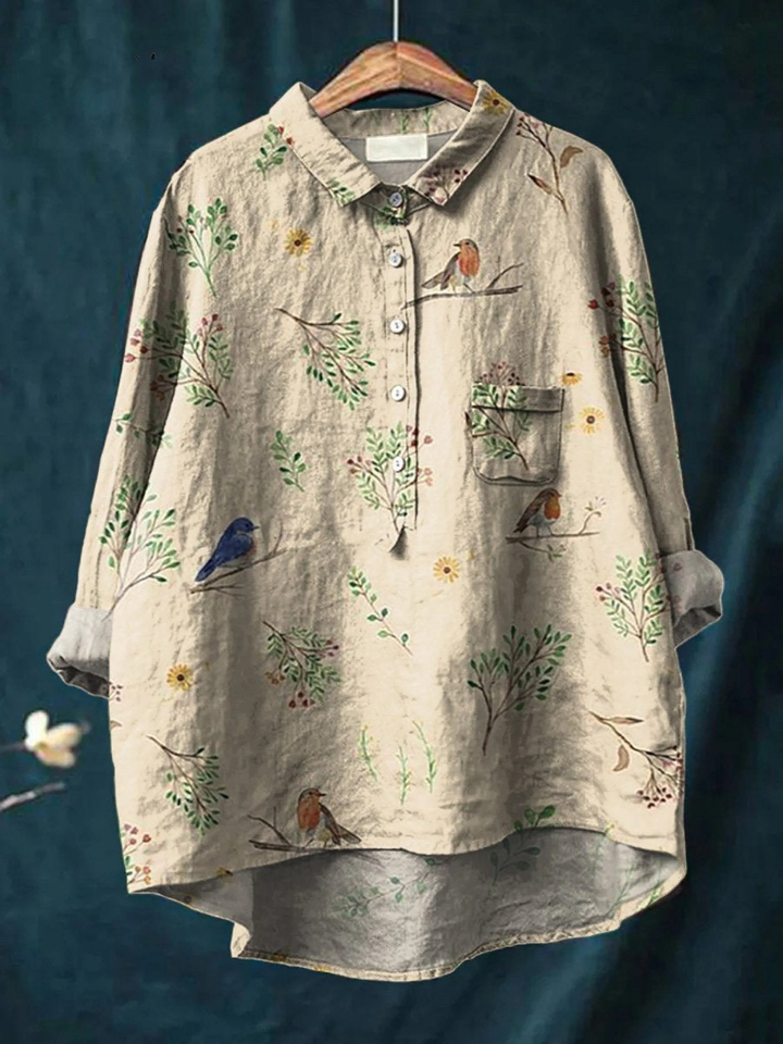 Henrietta | Botanical Bird-Print Relaxed Shirt
