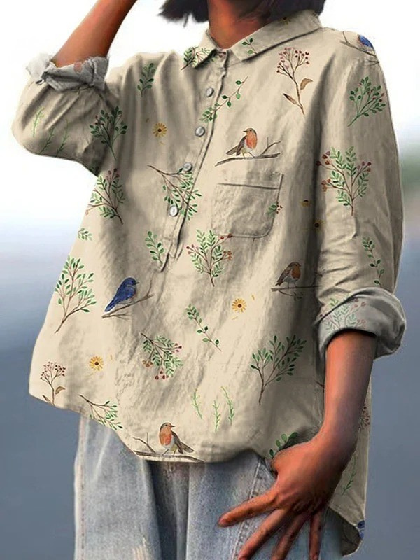 Henrietta | Botanical Bird-Print Relaxed Shirt
