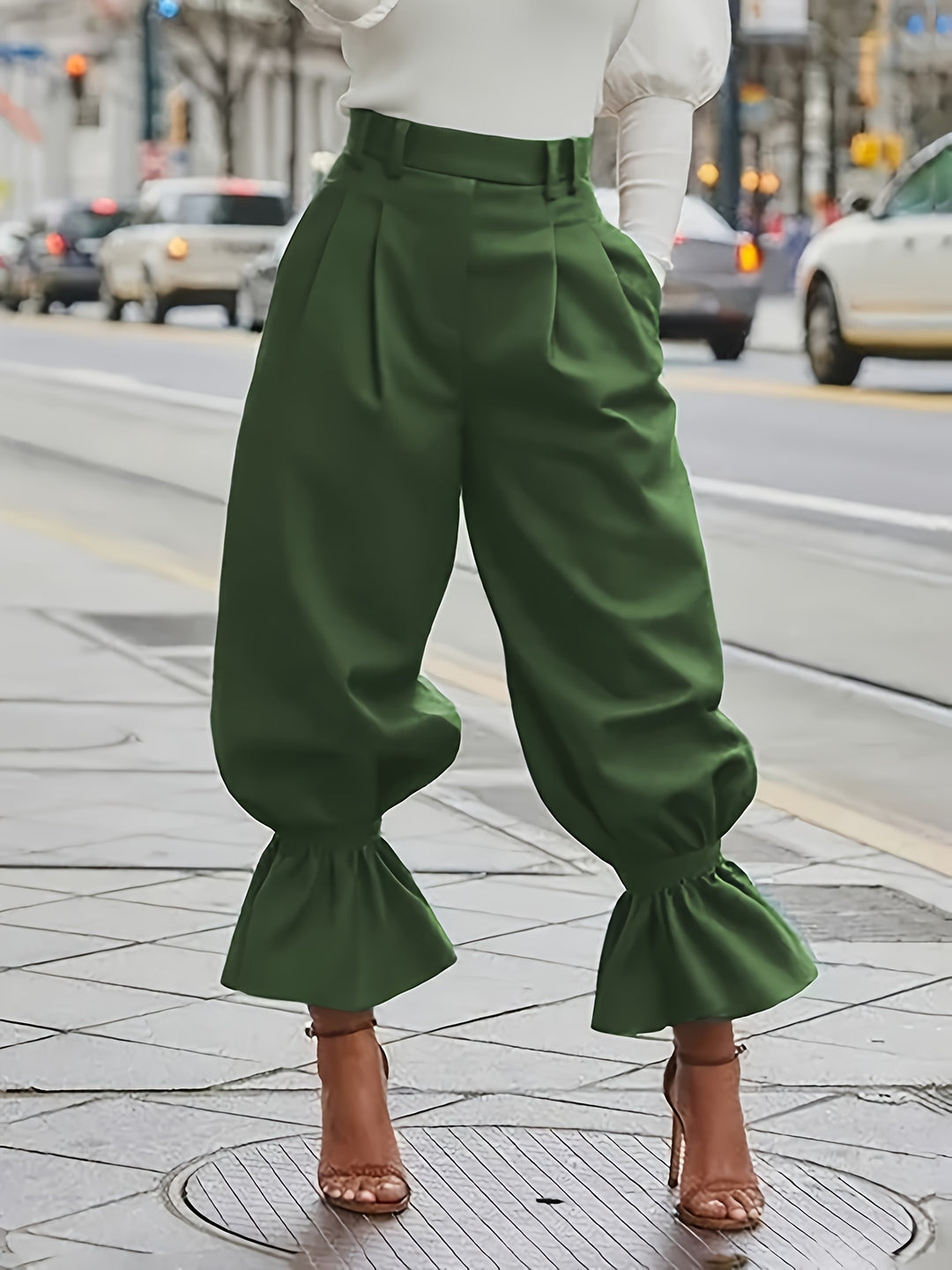 Harper | High-Waist Ruffle-Hem Wide-Leg Trousers
