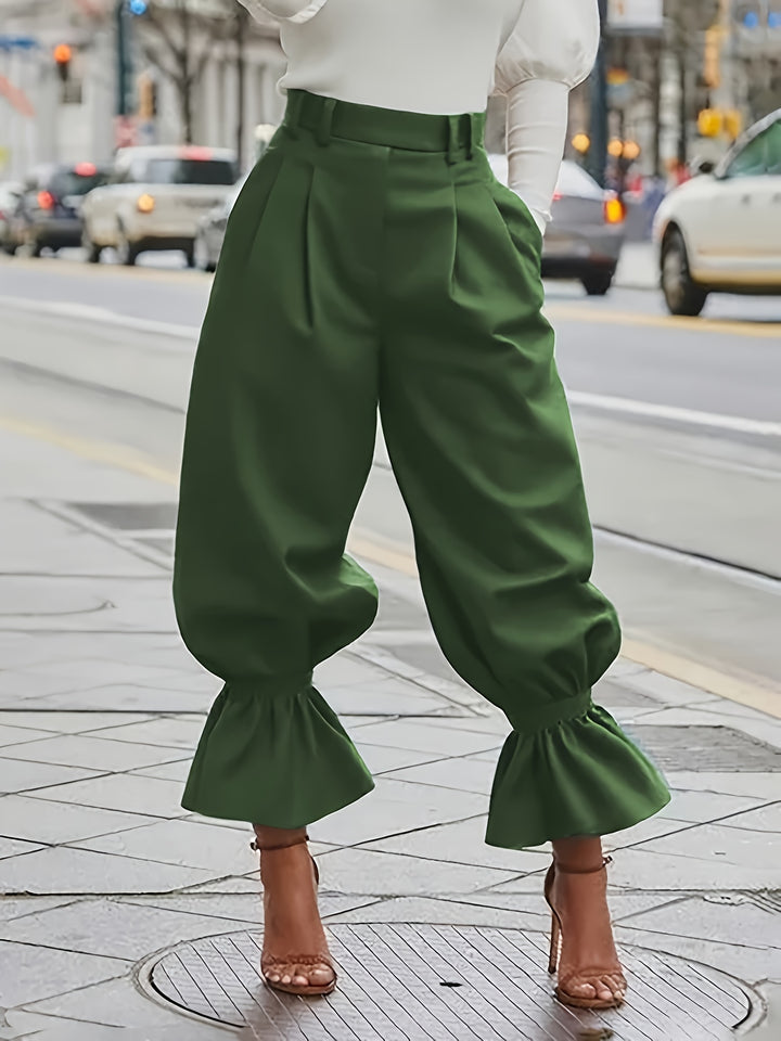 Harper | High-Waist Ruffle-Hem Wide-Leg Trousers