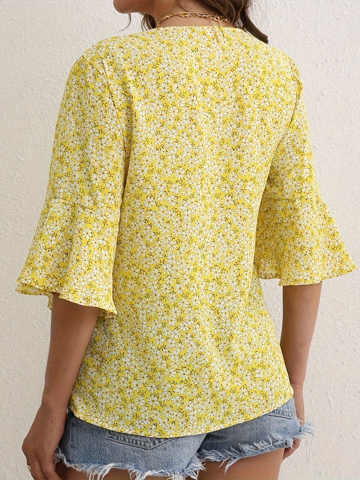 Annalise | Ruffle-Sleeve Floral Blouse