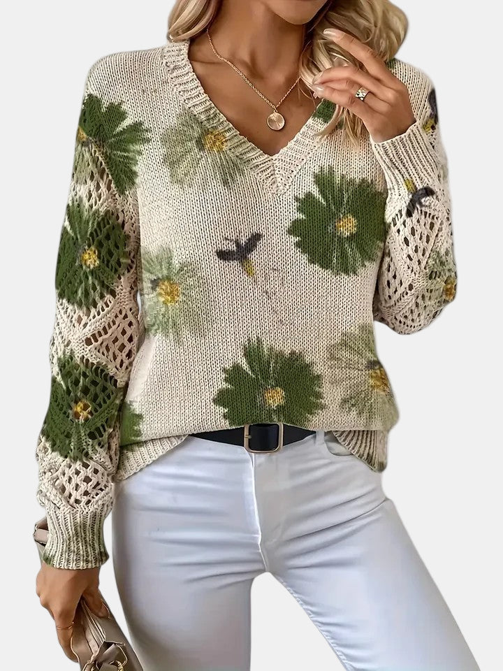Freya | Floral V-Neck Jumper