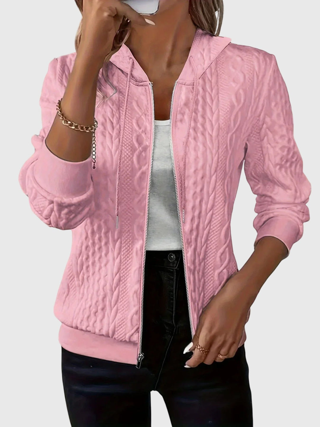 Kendra | Textured Zip-Up Hoodie