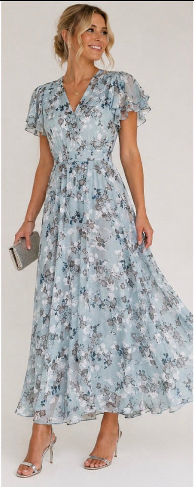 Rosanne | Floral Flutter-Sleeve Maxi Dress