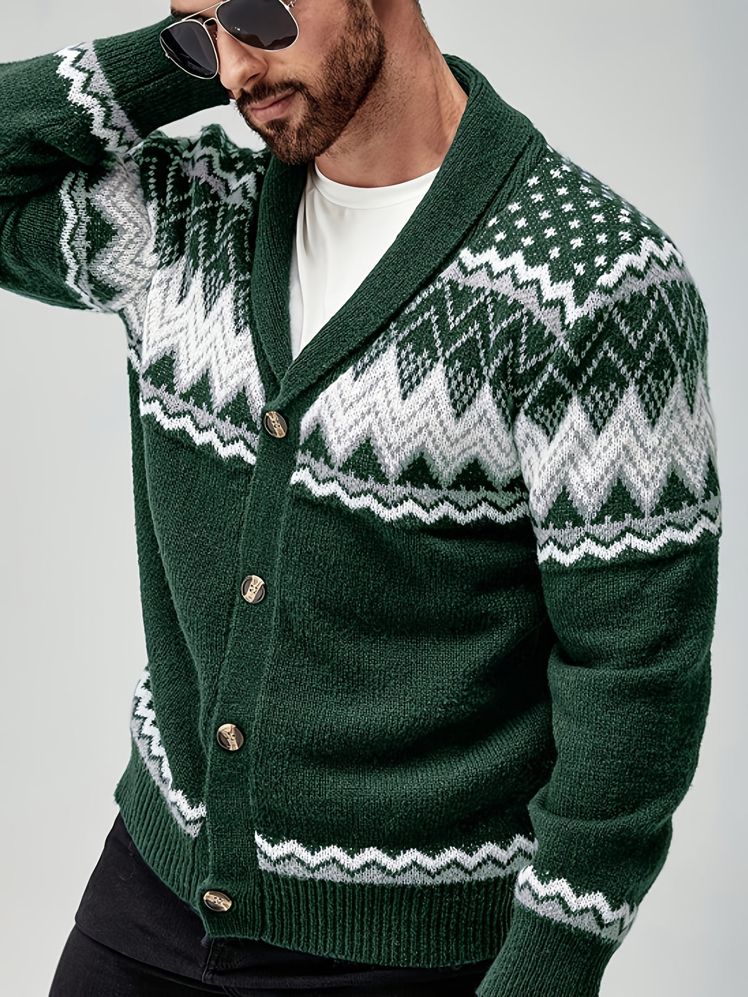 Whitaker | Nordic-Pattern Shawl Cardigan