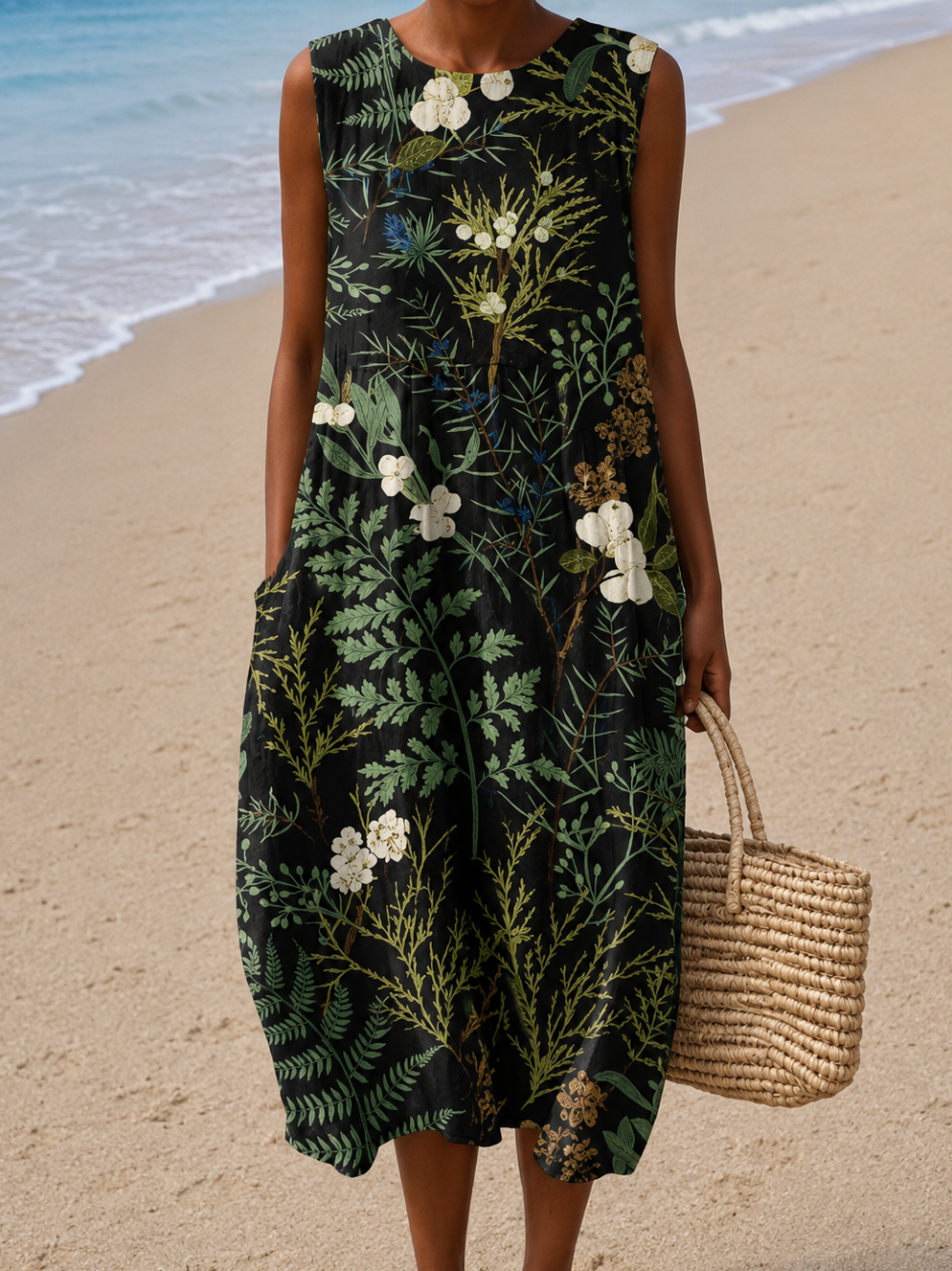 Ada | Botanical Sleeveless Midi Dress