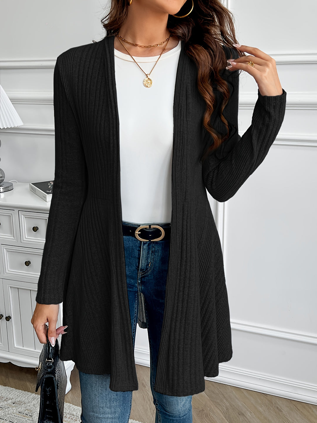 Helena | Ribbed Open-Front Cardigan