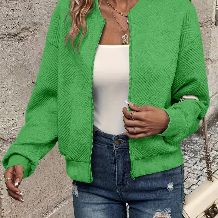 Delia | Textured Zip-Up Bomber Jacket