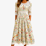 Ellinore | Floral Crochet-Trim Midi Dress