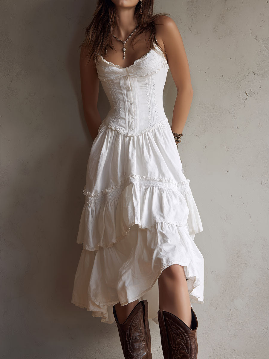 Annette | Tiered Corset Midi Dress