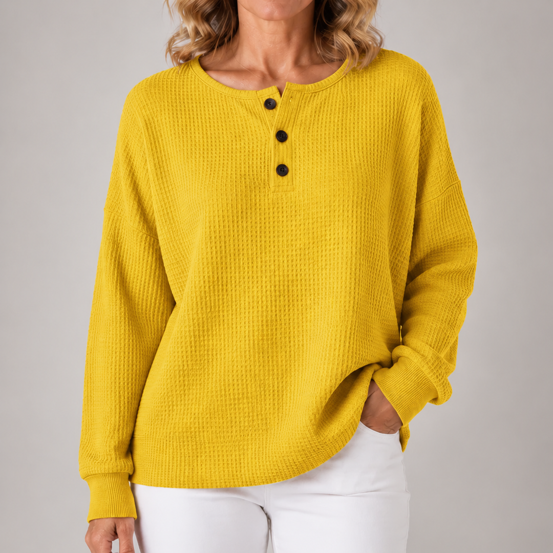 Maude | Relaxed Waffle-Textured Henley Top