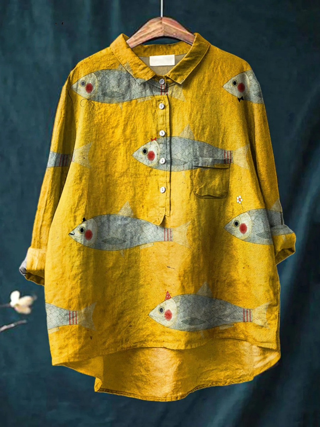 Georgette | Playful Fish Print Casual Shirt