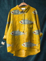 Georgette | Playful Fish Print Casual Shirt