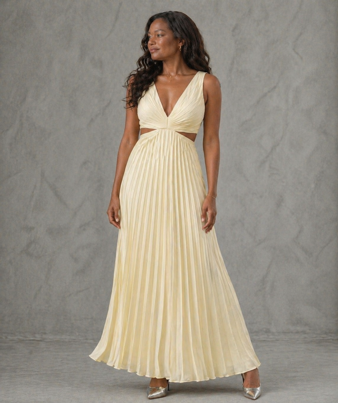 Celia | Pleated Cut-Out Midi Dress
