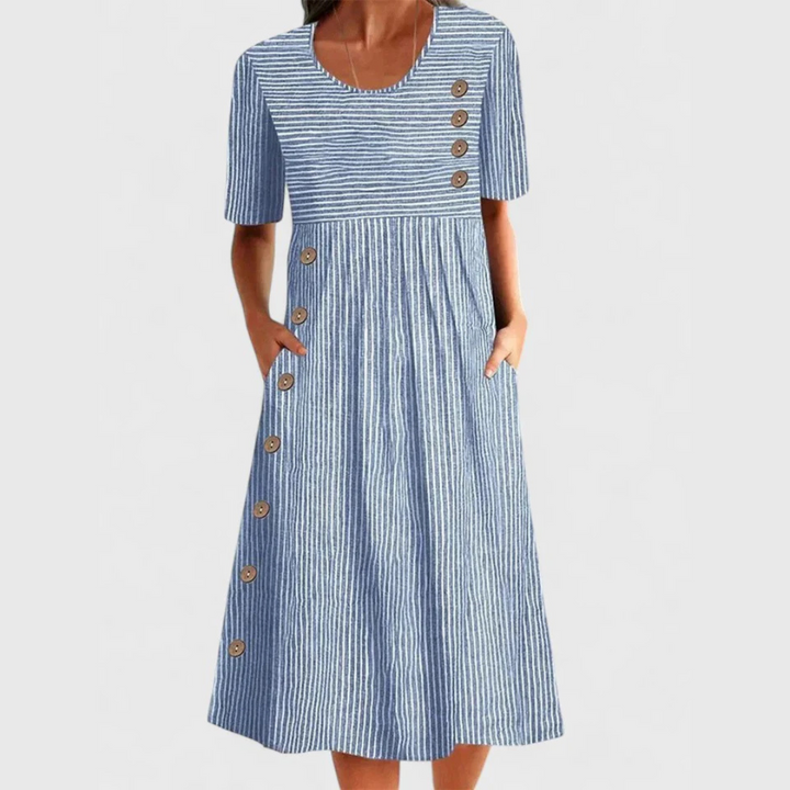 Esme | Striped Button-Detail Midi Dress