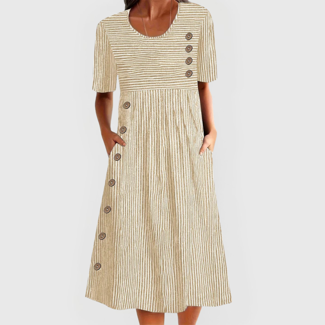 Esme | Striped Button-Detail Midi Dress