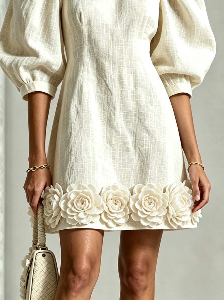 Wren | Blossom-Hem Puff-Sleeve Mini Dress