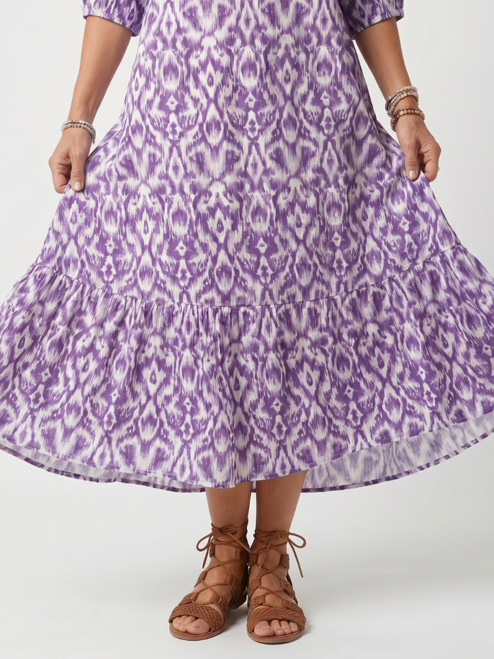Heather | Printed Tassel-Tie Midi Dress