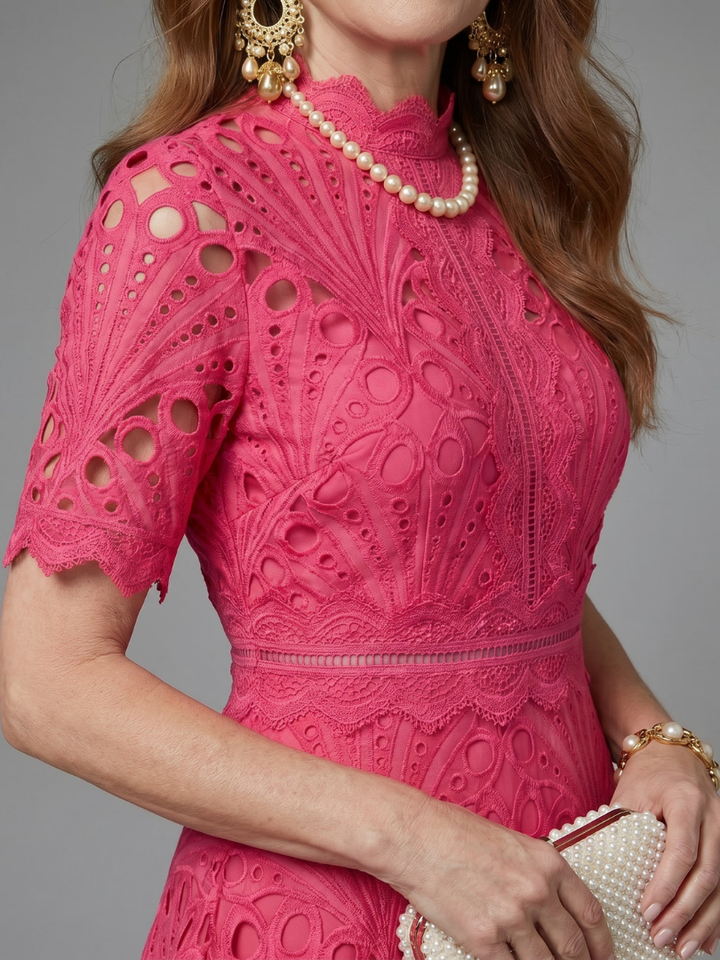 Delphine | Fitted-Waist Eyelet Midi Dress