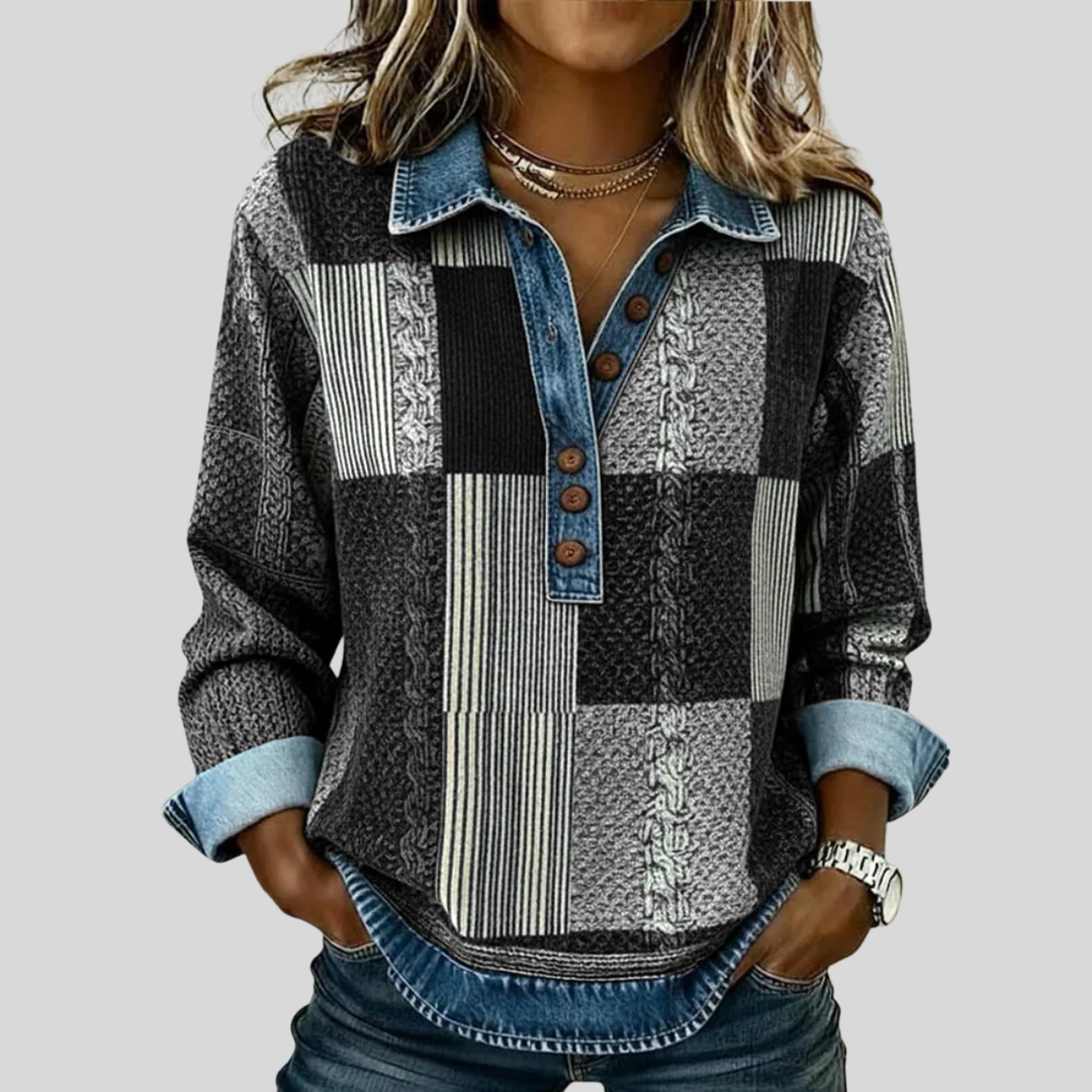 Hazel | Patchwork Collared Pullover
