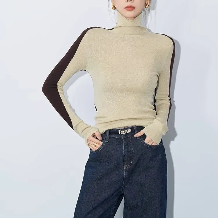 Vera | Mock Neck Contrast-Sleeve Top