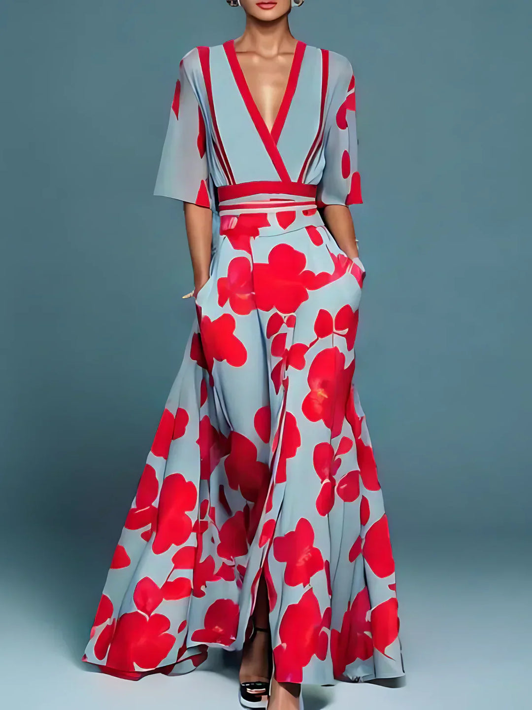 Genevieve | Elegant Floral V-Neck Maxi Dress