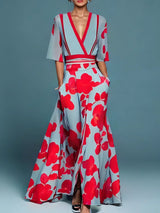 Genevieve | Elegant Floral V-Neck Maxi Dress