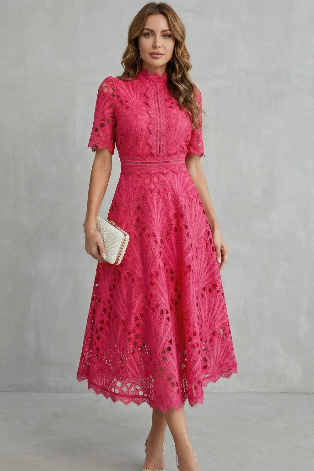Annalise | Openwork High-Neck Midi Dress