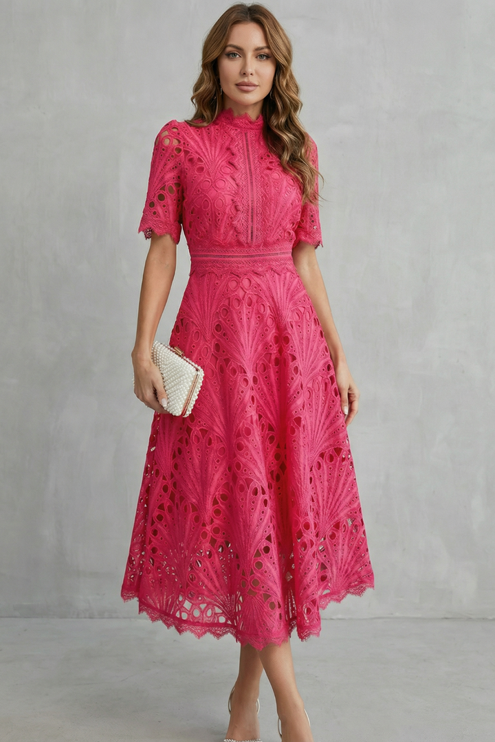 Annalise | Openwork High-Neck Midi Dress