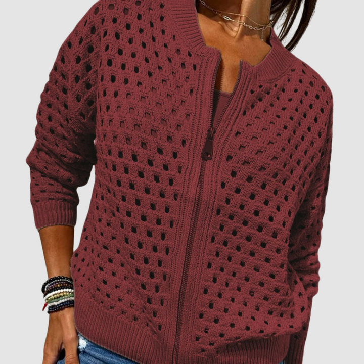 Marielle | Zip-Front Open-Knit Cardigan