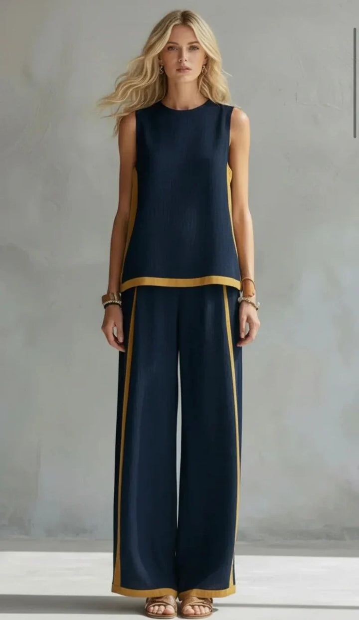 Winona | Contrast-Trim Wide-Leg Two-Piece Set
