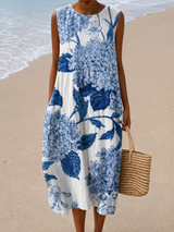 Deirdre | Blossom-Print Sleeveless Midi Dress