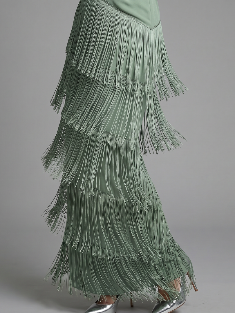 Marla | Long Sleeve Fringe Midi Dress