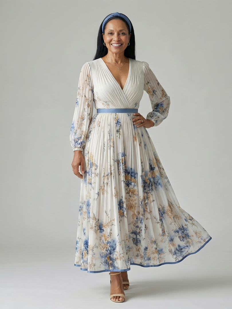 Wilhelmina | Pleated Wrap Midi Dress