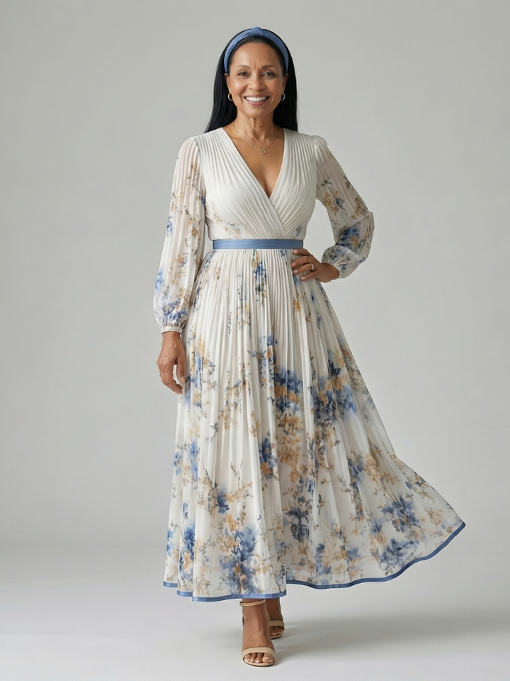Wilhelmina | Pleated Wrap Midi Dress