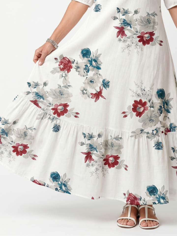 Elsie | Floral Tassel-Tie Midi Dress