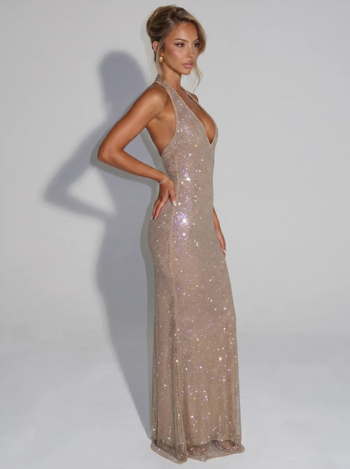 Delphina | Shimmering Halter Maxi Dress