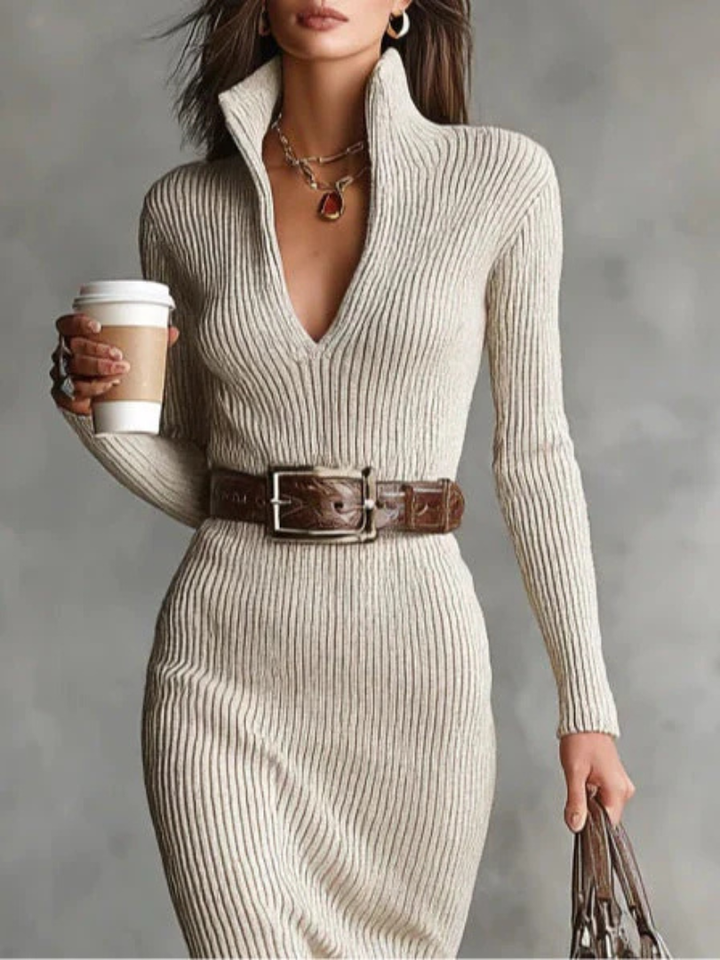 Gabriella | Ribbed Elegance Midi Dress