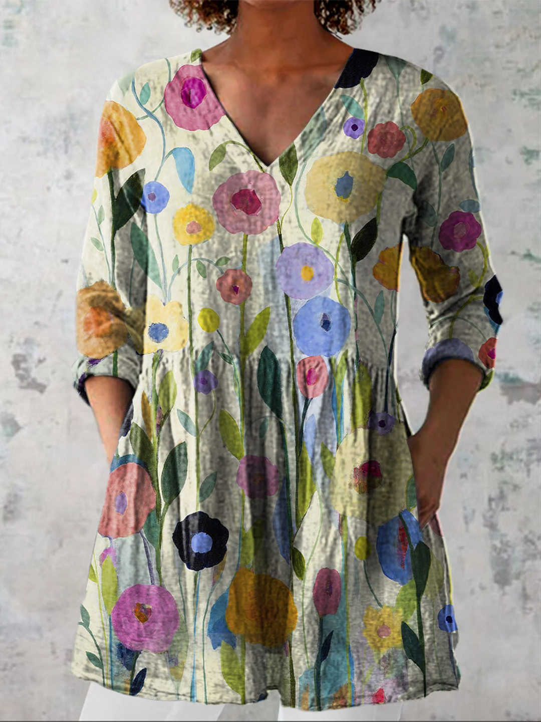Frances | Floral V-Neck Tunic Blouse