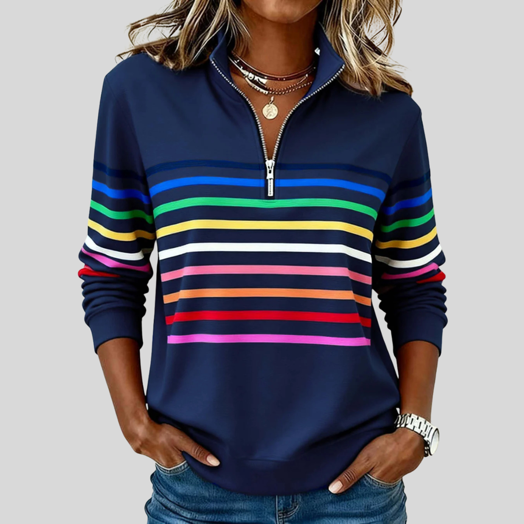 Hazel | Colourful Striped Quarter-Zip Sweatshirt