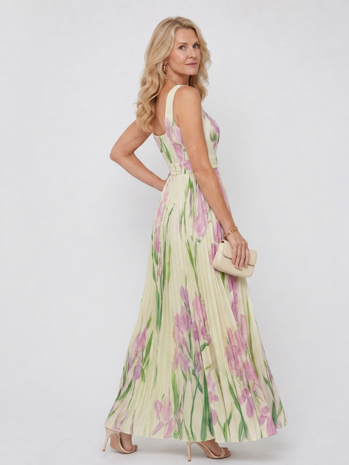 Melody | Pleated Floral Square-Neck Dress