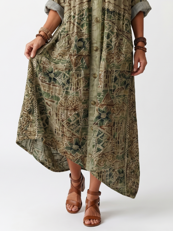 Thalia | Button-Front Oversized Pocket Midi Dress